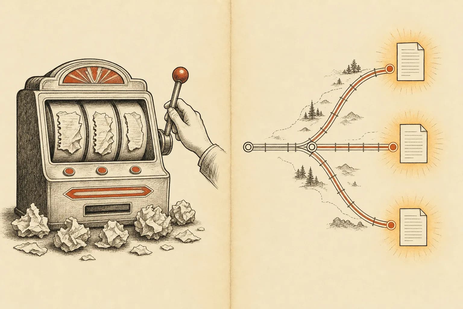 An open book whose spine sprouts several glowing branch lines, each ending in a fresh page